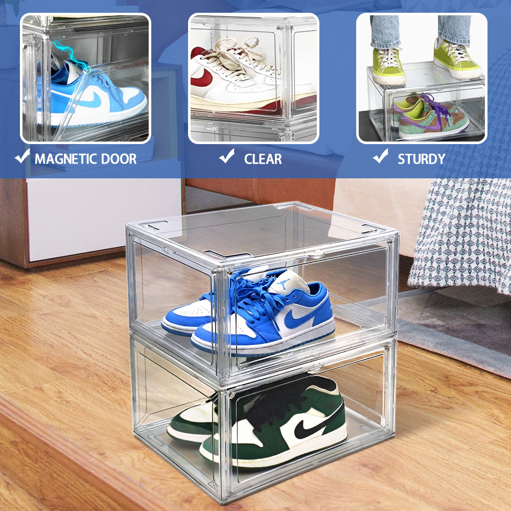 AMZ Hot Sell Plastic Clear Sneaker Drop Front Shoe Box Organizer Transparent Shoe Storage