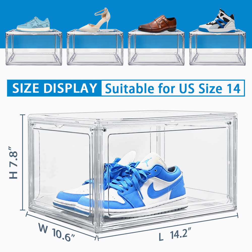 AMZ Hot Sell Plastic Clear Sneaker Drop Front Shoe Box Organizer Transparent Shoe Storage