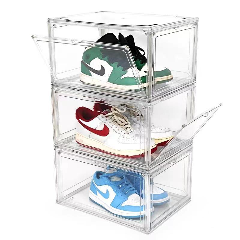 AMZ Hot Sell Plastic Clear Sneaker Drop Front Shoe Box Organizer Transparent Shoe Storage