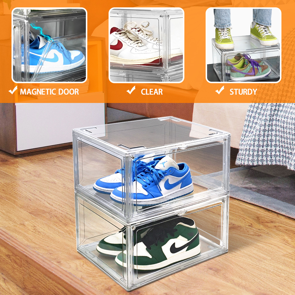 Drop Shipping  Hot Pack Set Stackable Shoe Storage Box Crates Plastic Clear Sneaker Box For Shoes Display Shoe Case