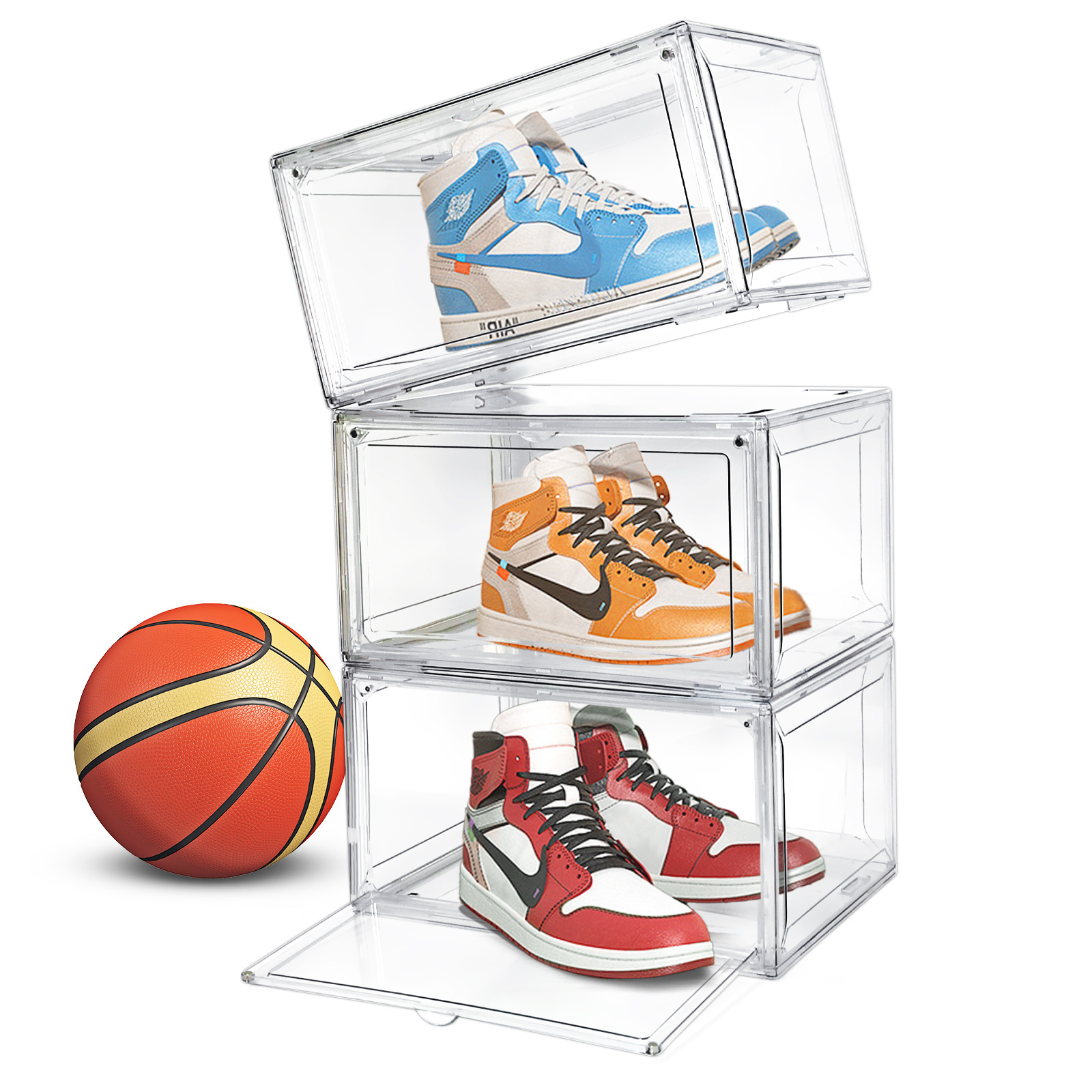 Drop Shipping  Hot Pack Set Stackable Shoe Storage Box Crates Plastic Clear Sneaker Box For Shoes Display Shoe Case