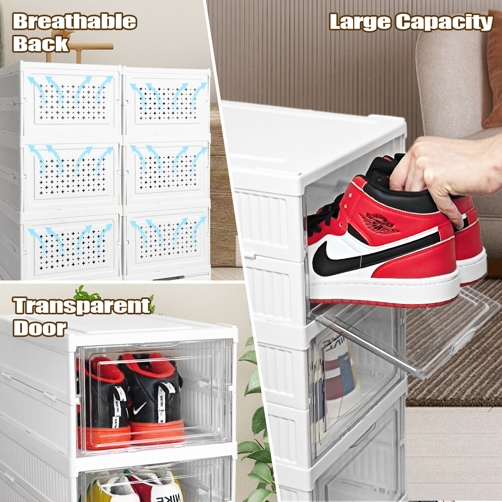 Factory Supply Foldable Boxes Clear Plastic Stackable 8 Pcs Shoe Storage Boxes Shoe Organizer For Closet Shoe