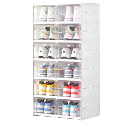 Factory Supply Foldable Boxes Clear Plastic Stackable 8 Pcs Shoe Storage Boxes Shoe Organizer For Closet Shoe