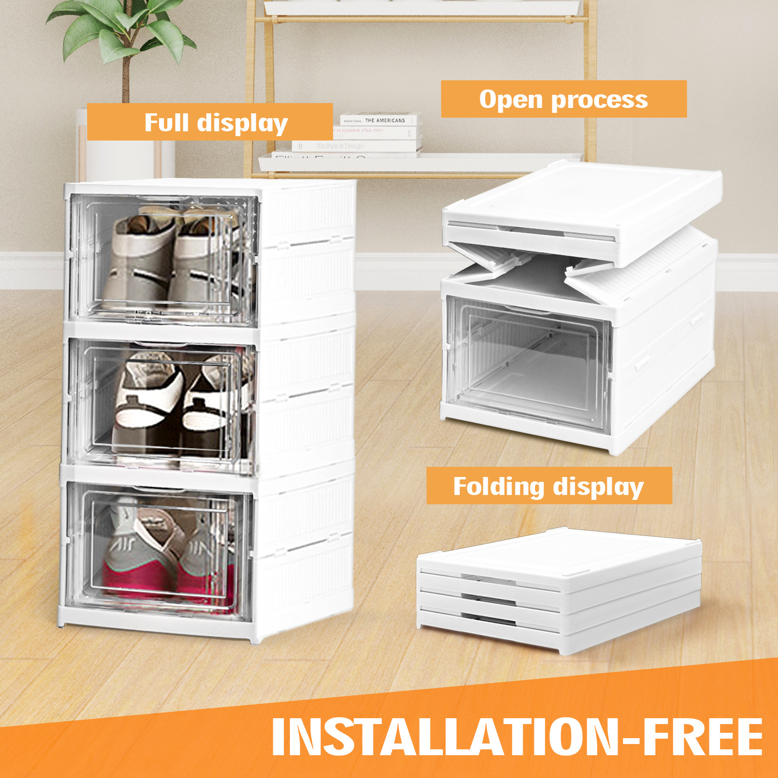 Factory Supply Foldable Boxes Clear Plastic Stackable 8 Pcs Shoe Storage Boxes Shoe Organizer For Closet Shoe