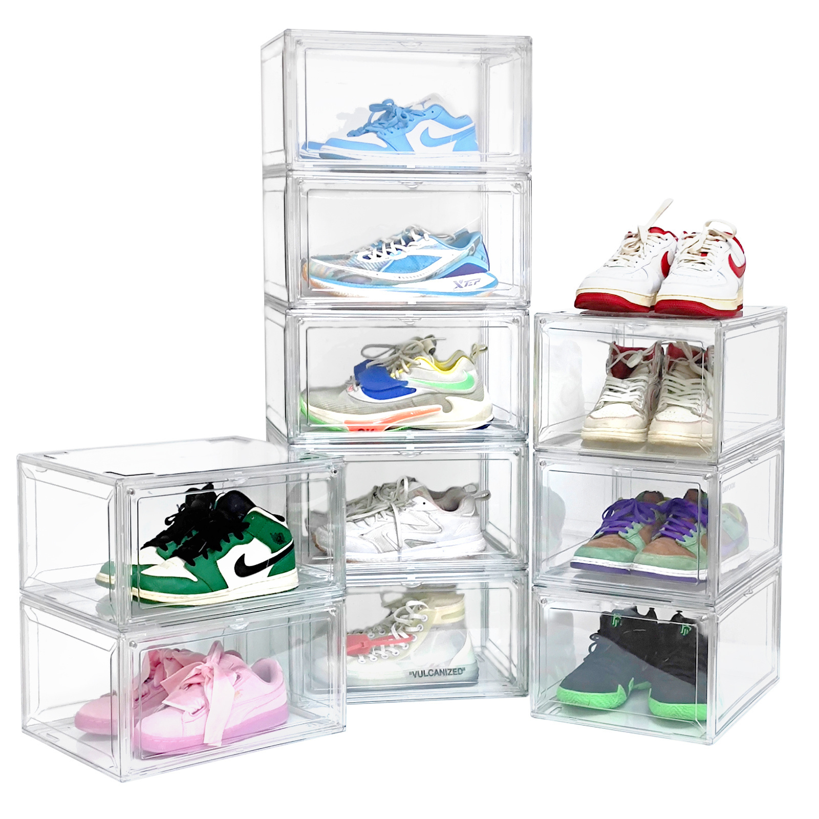 USA Stock Drop Shipping Clear Plastic Shoes Box Figures Storage Bins Acrylic Containers Sneakers Boxes with Magnetic Door