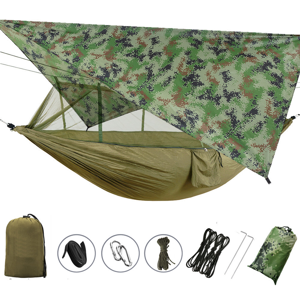 Lightweight 210T 2 in 1 Nylon Mosquito Netting backpacking camping hammock Rain Fly Hammock With Canopy