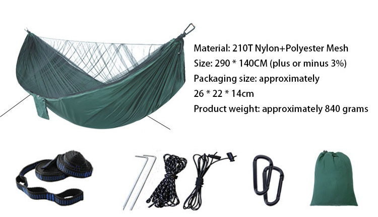 Outdoor Parachute Portable camping 210T Nylon 2 Person hammock with mosquito net and carpet