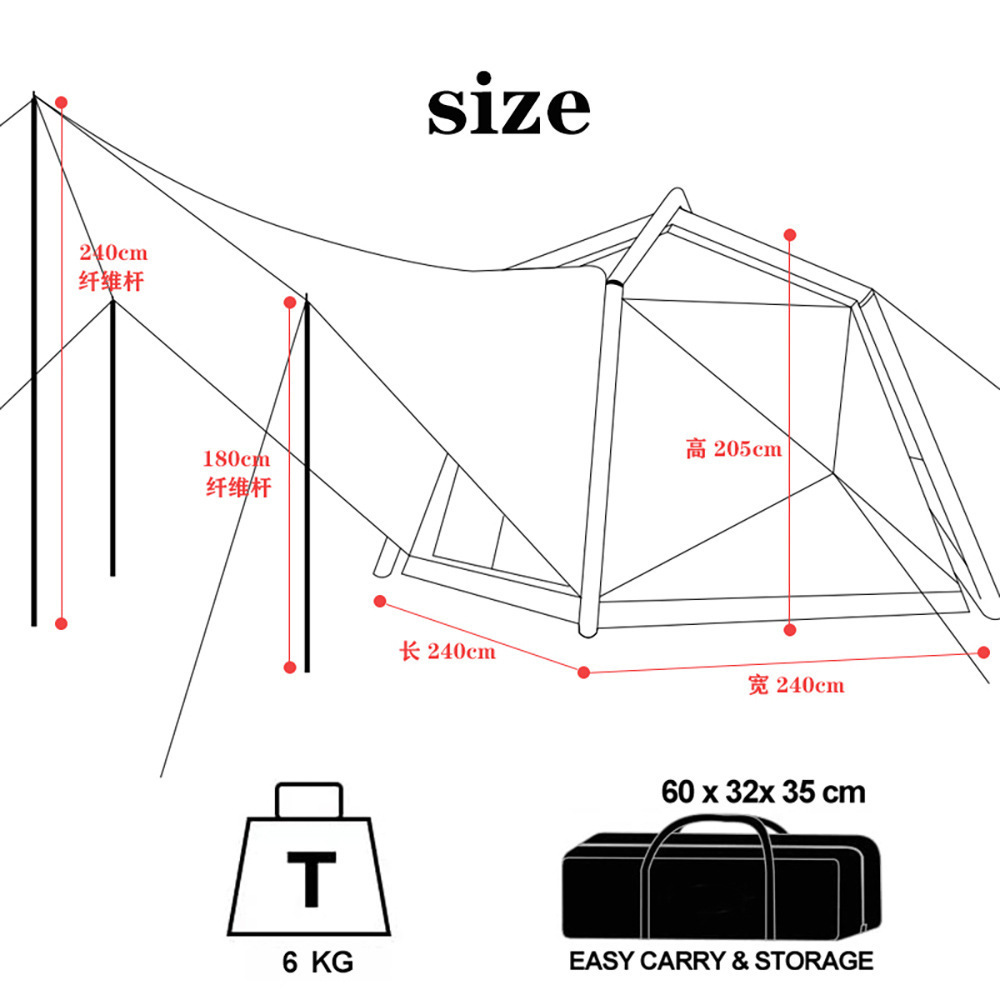 Automatic Outdoor Camping Air 7.3 Inflatable Cube Party Tent Double Layer 3-5 Person Black Inflatable Tent