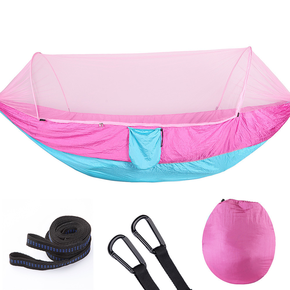 Pop-up Portable Camping  2 Person Mosquito Netting Ultralight Nylon Hanging Tree Hammock with Tree Straps