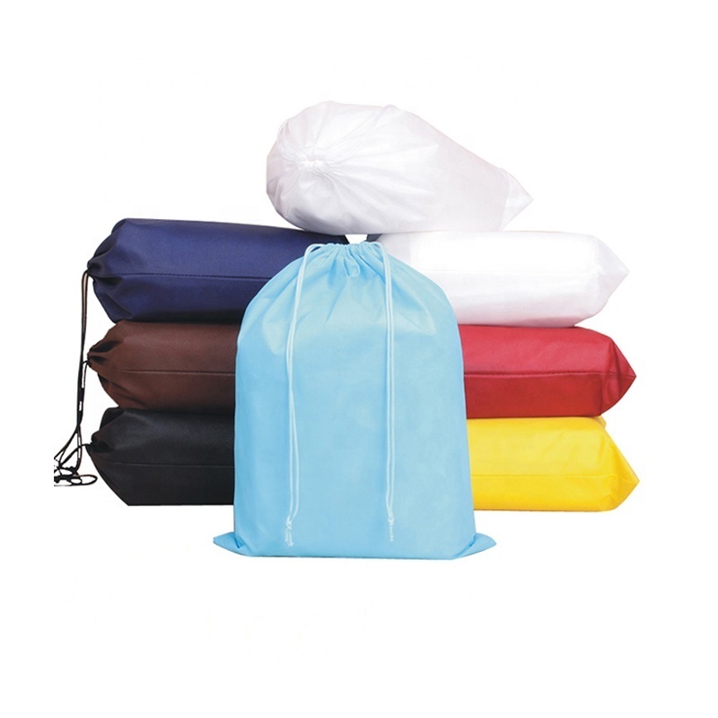 Promotion colorful non woven large drawstring pouch backpack travel disposable shoe bag custom logo