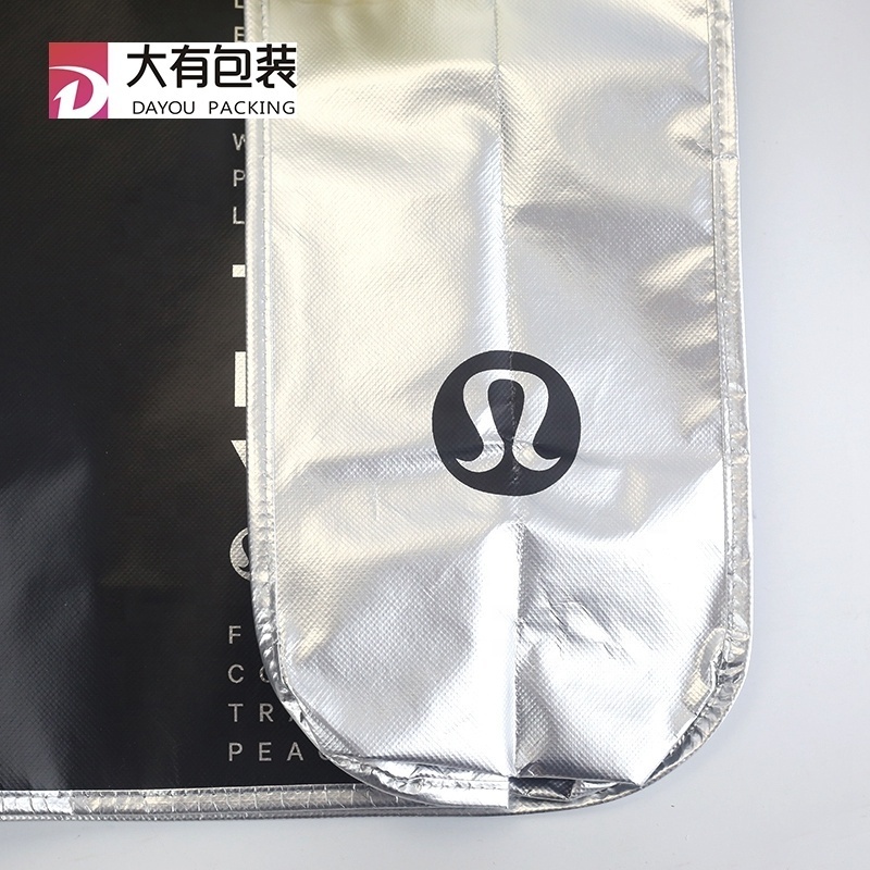 Curved Corners Durable eco friendly large waterproof Lulu lemon PP laminated non woven tote shop bag with button closure