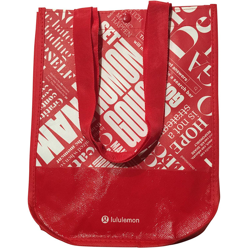 Curved Corners Durable eco friendly large waterproof Lulu lemon PP laminated non woven tote shop bag with button closure