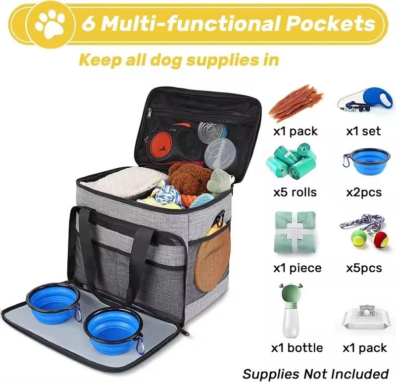 6pcs Set Dog Travel Bag Large Pet Travel Kit for Dogs, Dog Weekend Overnight Travel Bags