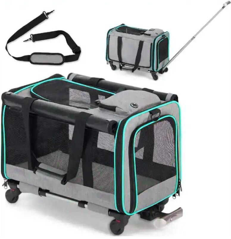 Custom Comfortable Breathable Pet Trolley Carrier Airline Approved With Removable Wheels