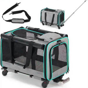 Custom Comfortable Breathable Pet Trolley Carrier Airline Approved With Removable Wheels