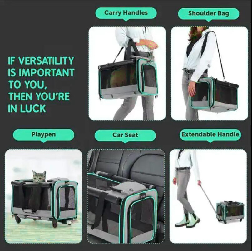 Custom Comfortable Breathable Pet Trolley Carrier Airline Approved With Removable Wheels