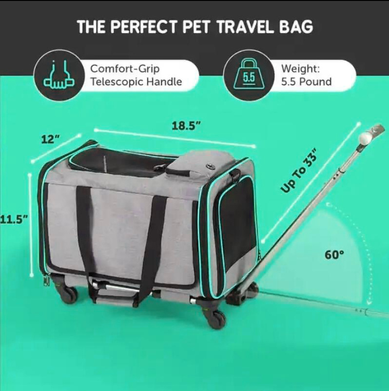 Custom Comfortable Breathable Pet Trolley Carrier Airline Approved With Removable Wheels