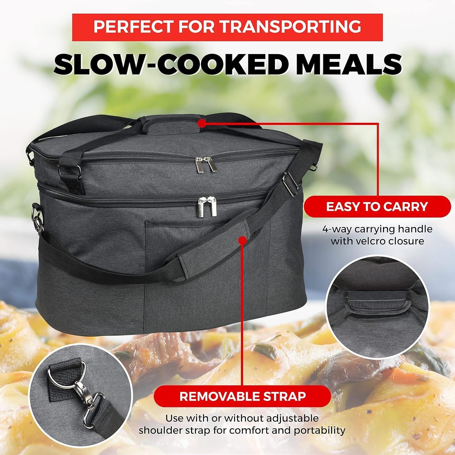 Slow Cooker Bag Slow Cooker Carrier Travel Bag for 6-8 Quart Pots Locking Travel Bag with Secure Zip & Accessory Pocket Insulate