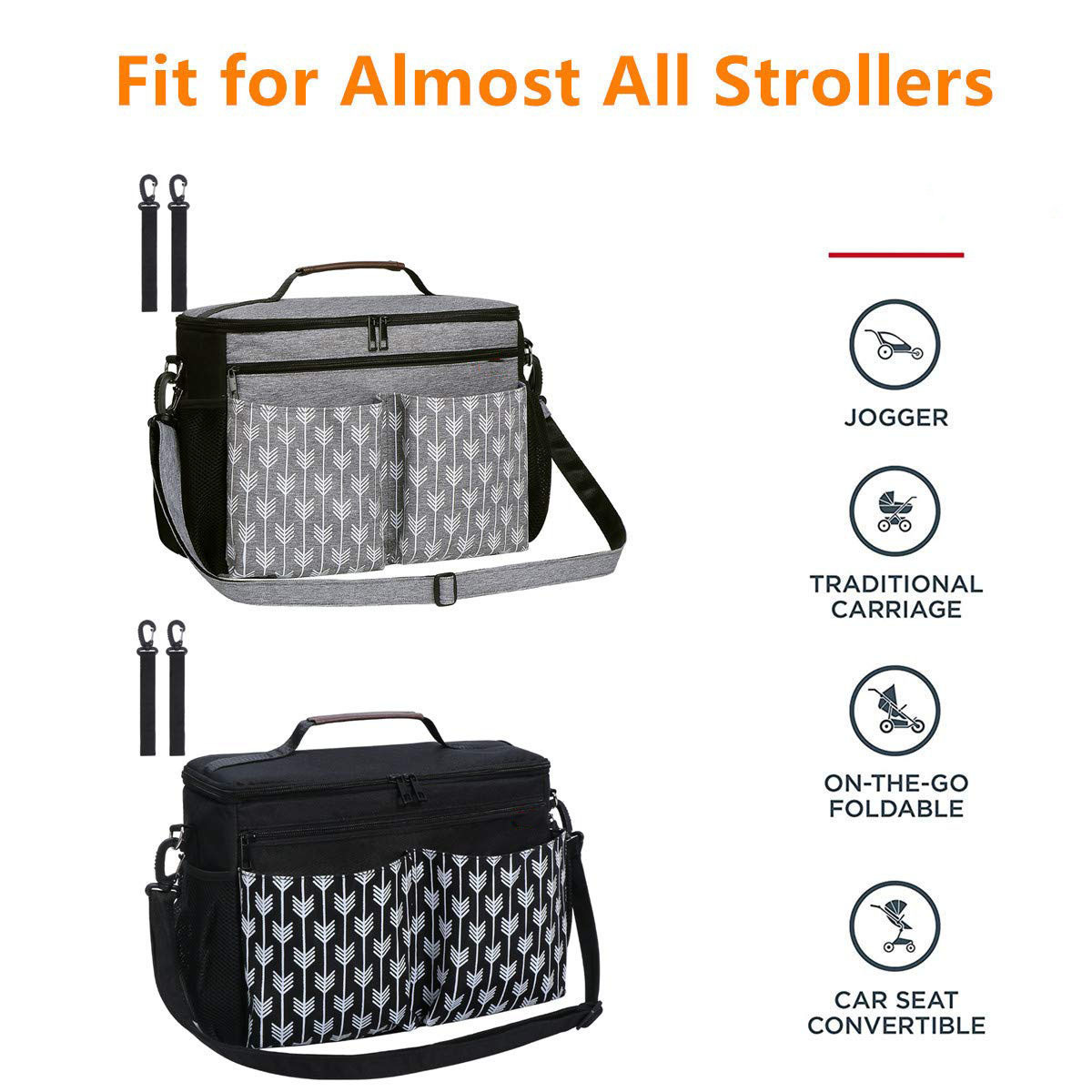 Baby Stroller Organizer with Insulated Cup Holders Diaper Storage Secure Straps Pockets for Phone Compact Design