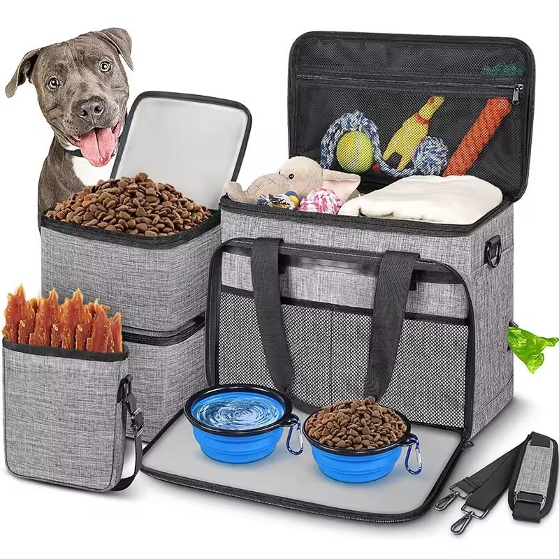 6pcs Set Dog Travel Bag Large Pet Travel Kit for Dogs, Dog Weekend Overnight Travel Bags