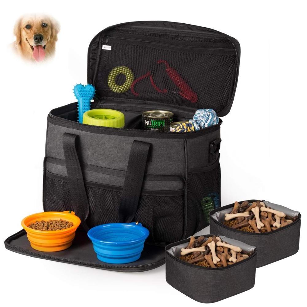 Pet Travel Bag for Dog&Cat -Weekend Tote Organizer Bag for Dogs Travel Included 2 Dog Food Carriers Bag