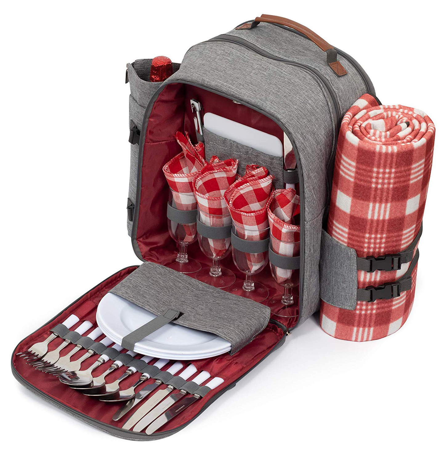 Picnic Backpack for 4 Travel Picnic Food Storage with Blanket, Insulated Cooler Bag for Outdoor Wine Picnic Basket Set