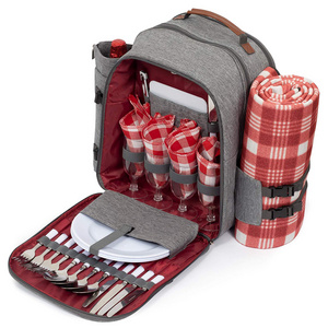 Picnic Backpack for 4 Travel Picnic Food Storage with Blanket, Insulated Cooler Bag for Outdoor Wine Picnic Basket Set