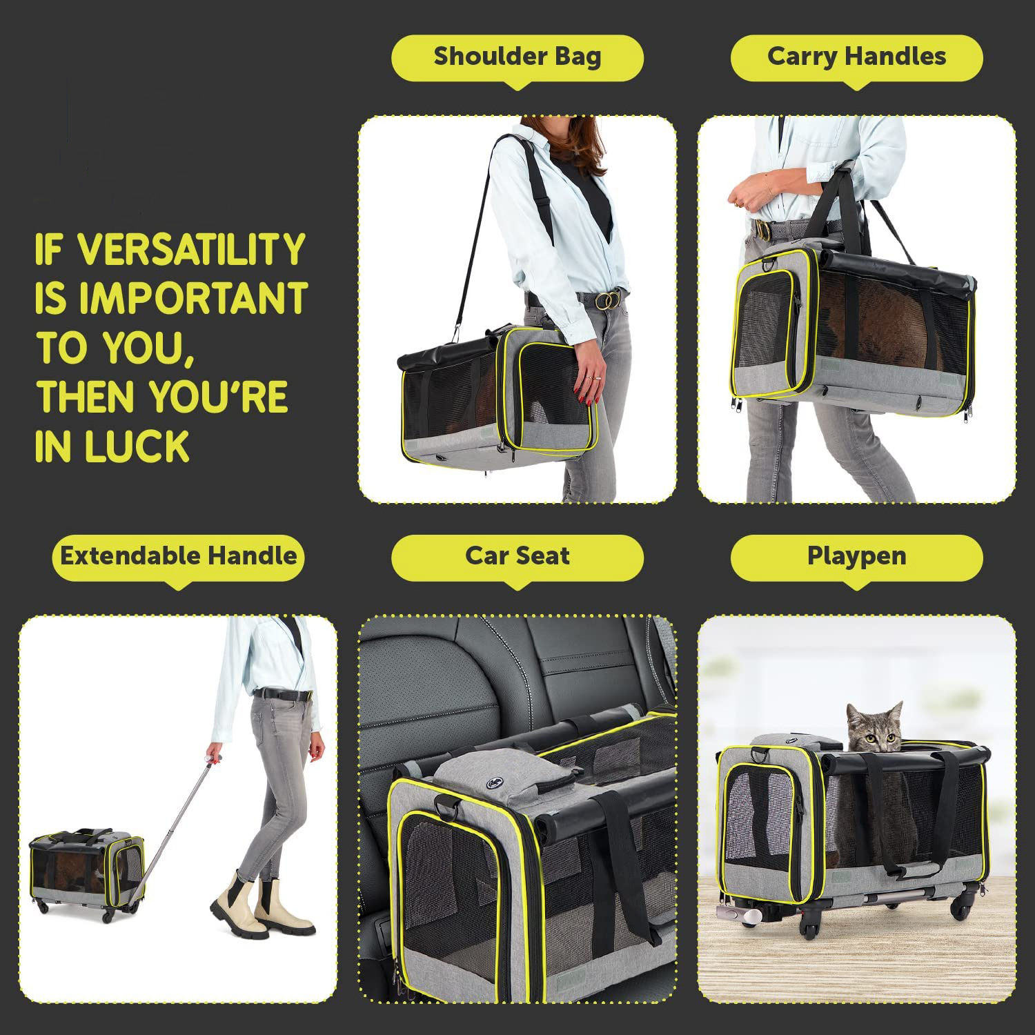 Airline Pet Carrier with Wheels Foldable Breathable Dog&Cat Crates for Travel Lightweight Airline Approved Rolling Pet Carrier