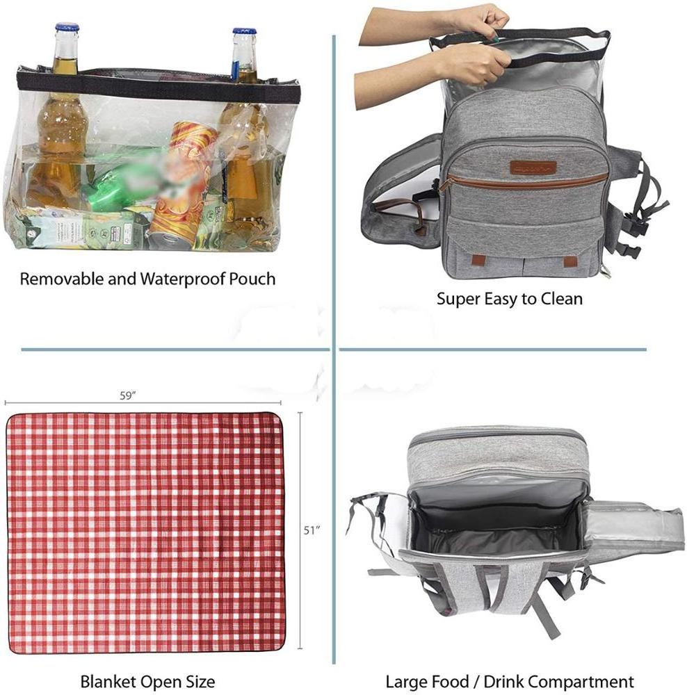 Picnic Backpack for 4 Travel Picnic Food Storage with Blanket, Insulated Cooler Bag for Outdoor Wine Picnic Basket Set