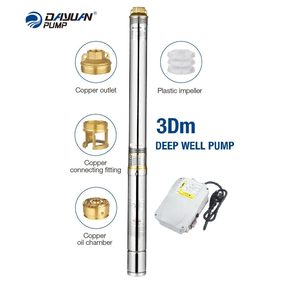 DAYUAN 3 inch DM Stainless Steel Submersible Deep Well Pump 2 Cubic Meter Submerged Water Pumps With Control Box