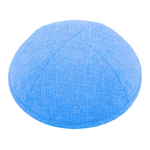 Jewish Muslim Kippah Knitted Custom Embroidery Logo Velvet Suede Yarmulke Kippah Topper Blue Linen Kippot Hat