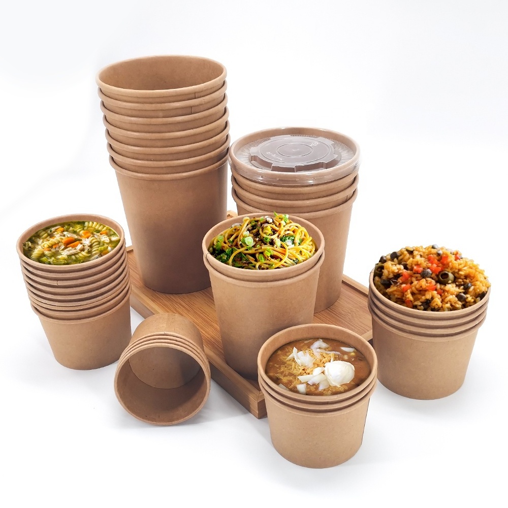 Salad Bowl Take Away Soup Cup Fast Food Packing Containers Kraft Paper with Lid Disposable Food Packaging Craft Paper Customized