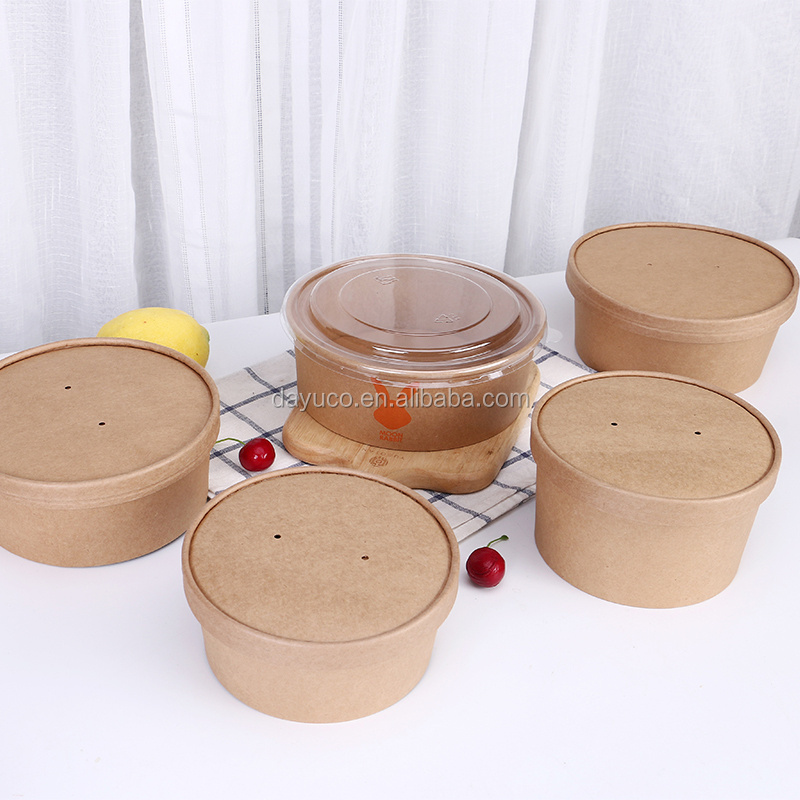 Salad Bowl Take Away Soup Cup Fast Food Packing Containers Kraft Paper with Lid Disposable Food Packaging Craft Paper Customized