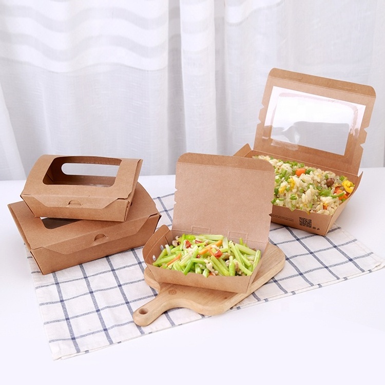 Custom Logo Kraft Paper Lunch Box Disposable Takeaway Fast Food Packaging for Bread and Cookies with Custom Printing