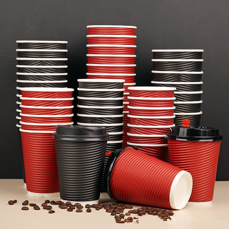 Customized disposable double-layer coffee paper cup with thermal insulation and anti scalding thickened paper cup