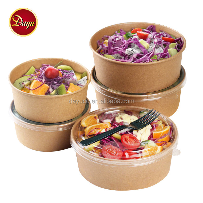 Salad Bowl Take Away Soup Cup Fast Food Packing Containers Kraft Paper with Lid Disposable Food Packaging Craft Paper Customized