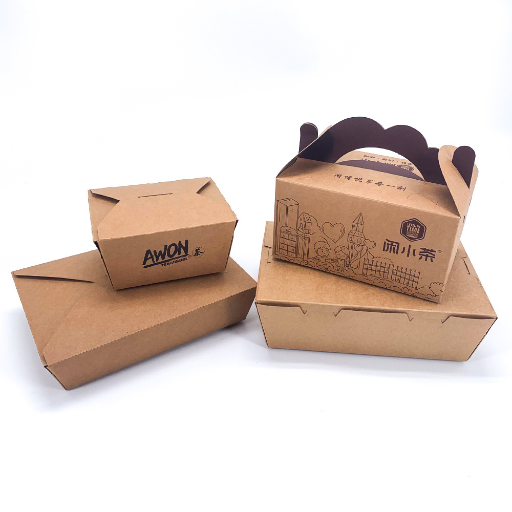 Custom Logo Kraft Paper Lunch Box Disposable Takeaway Fast Food Packaging for Bread and Cookies with Custom Printing