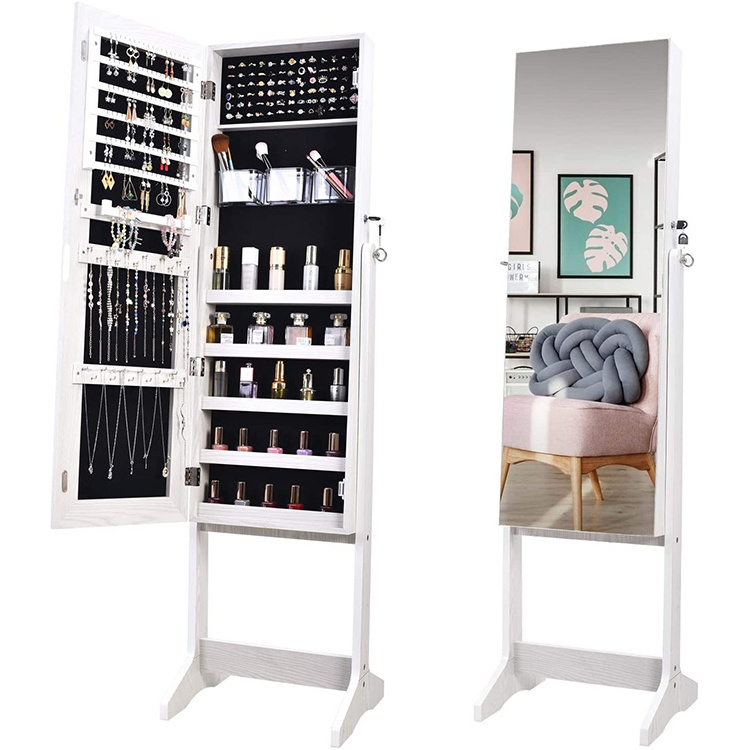 standing mirror jewelry cabinet large sotrage lockable wooden jewelry organizer