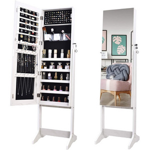 standing mirror jewelry cabinet large sotrage lockable wooden jewelry organizer