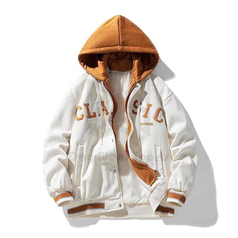 Casual Embroidery Mens Trendy Two-Piece Hooded Bread Suit Couple Padded Jackets And Coats Hip Hop Hooded Baseball Uniform