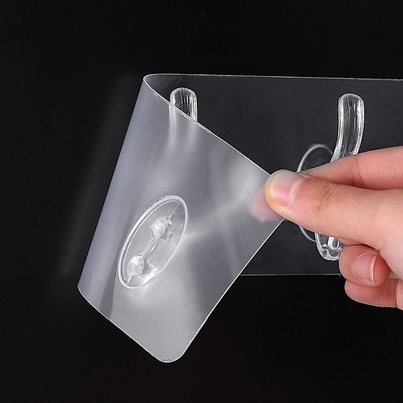 Creative Transparent Row 3 Hooks Wall Mounted No Trace Multi-purpose Plastic Sticky Hooks Behind Door Household