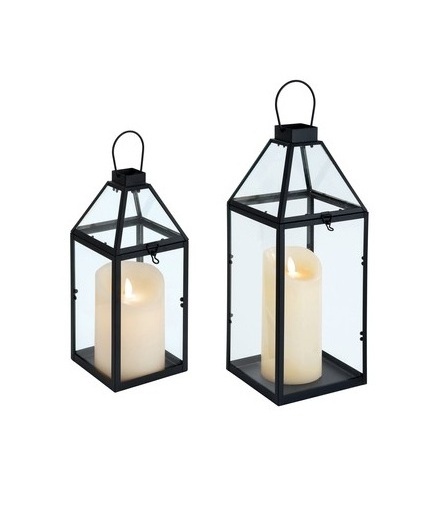 Window Balcony Wedding Decorative Lantern Black Metal Flame Glass Candle Lantern Hanging Floor Lantern for Home Decor