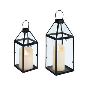 Window Balcony Wedding Decorative Lantern Black Metal Flame Glass Candle Lantern Hanging Floor Lantern for Home Decor