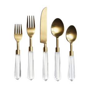 5 Pcs PVD Gold Cutlery with High Quality Clear Acrylic Handle Luxury Designer Stainless Steel Flatware Set For Hotel & wedding