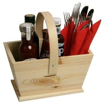 Kitchenware New Squared Wooden 4 compartment cutlery holder wooden caddy with metal hanger