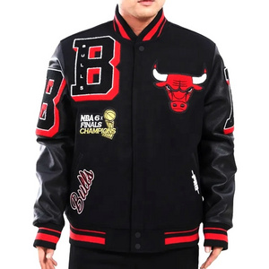 Custom Wholesale Cheap price Polyester Satin Varsity Bomber Baseball Winter Jacket Lakers Jacket Bulls Jacket