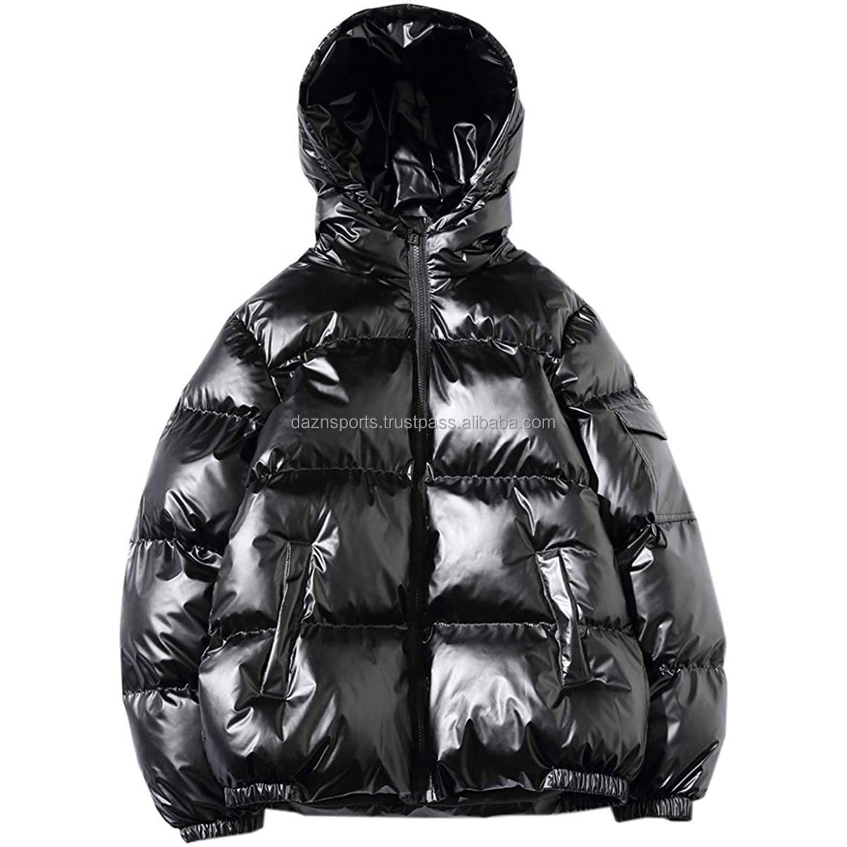 2023 new arrival Women Shiny Wet Look Vinyl Thick Puffer Padded Jacket Duck Down Coat waterproof windbreaker jackets