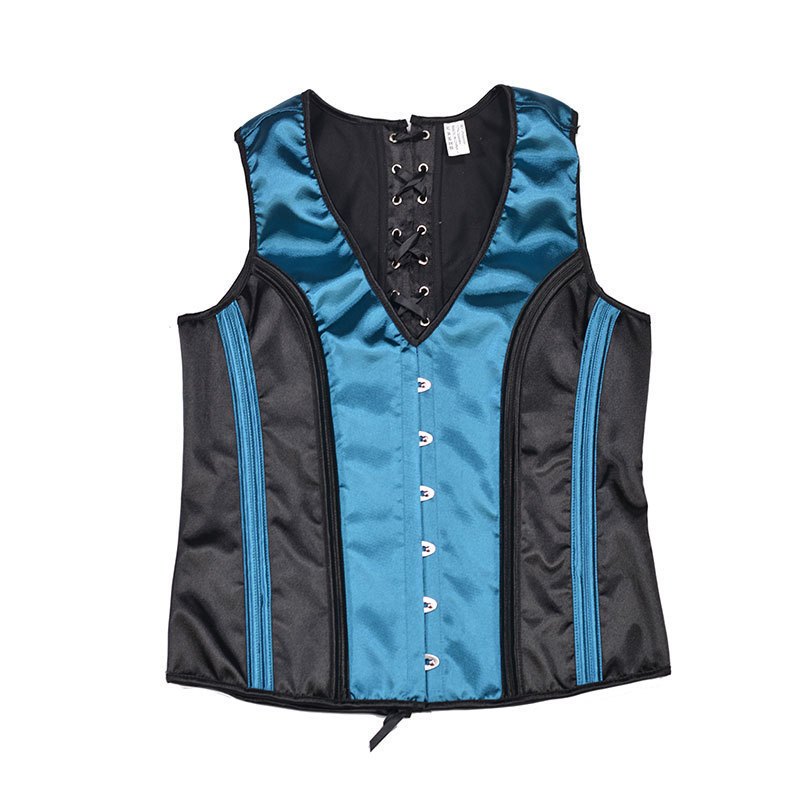 Male Blue Corset Body Shaping Vest Slimm Body Tight Tops Costume