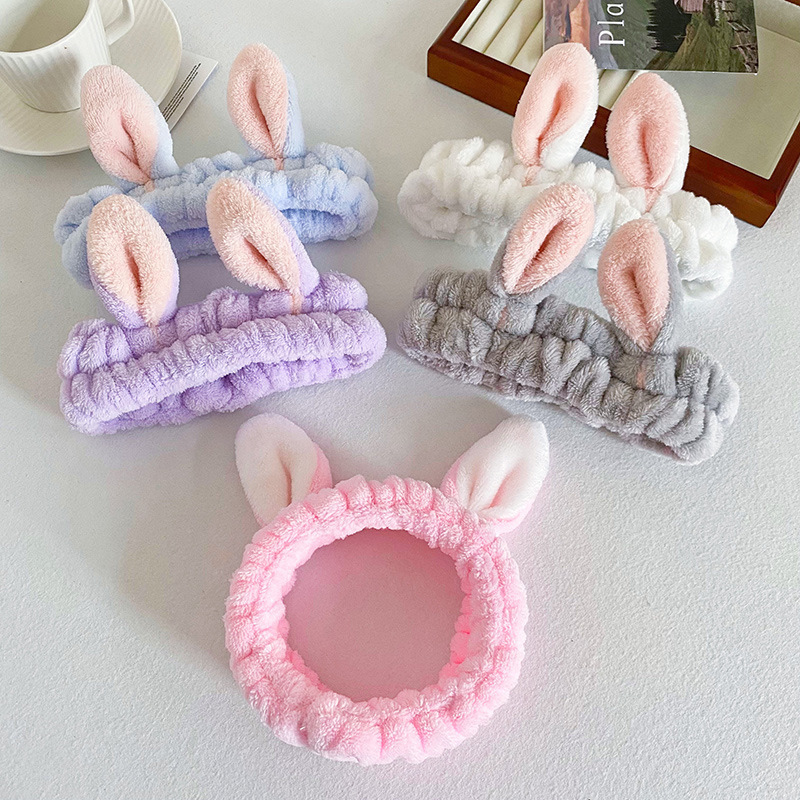 Women Hair Accessories Bunny Rabbit Hair Bands Korean Hot Sale Flannel Elastic Spa Makeup Headband