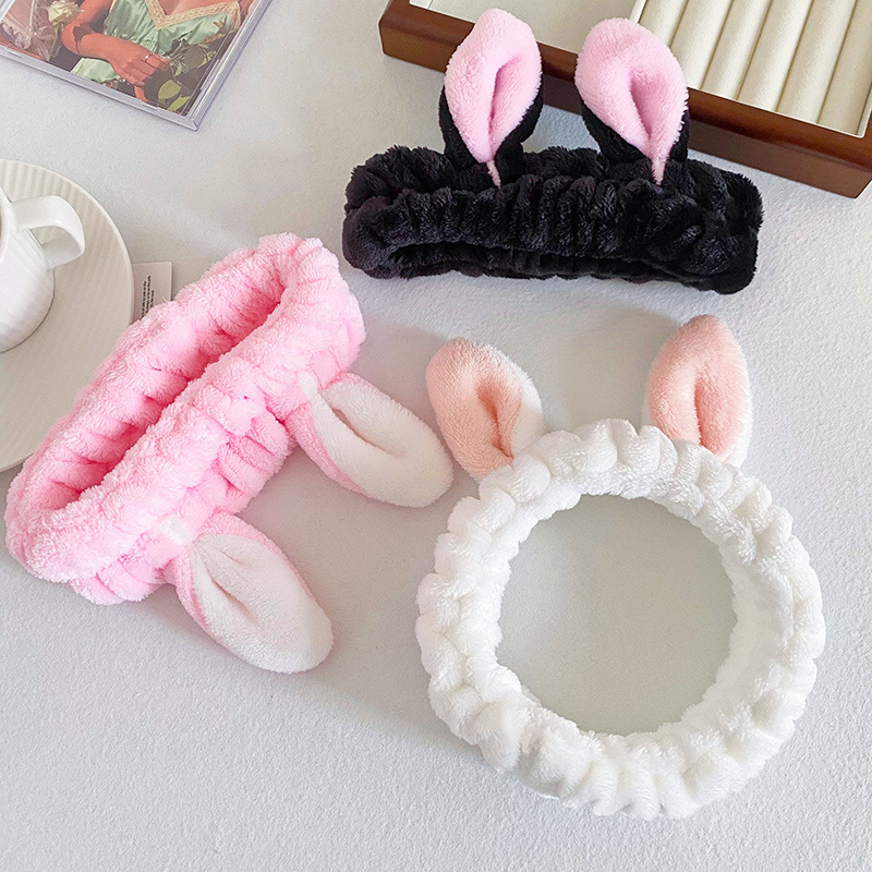 Women Hair Accessories Bunny Rabbit Hair Bands Korean Hot Sale Flannel Elastic Spa Makeup Headband